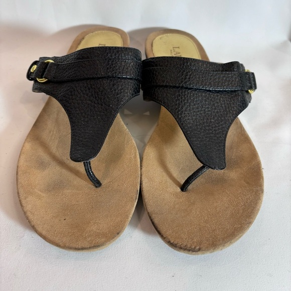 LAUREN RALPH LAUREN Sz 10B Vegan Leather Toe Post Side Buckle Slip On Sandals - Picture 2 of 9